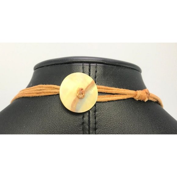 Vintage Handmade Double Strand Mother of Pearl Disc Necklace Dyed Golden Boho - Picture 5 of 5